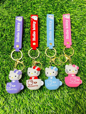 BBG NEW_Cup theme Design Hello kitty four pcs keychain with strap hook Key Chain