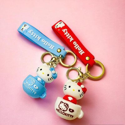 BBG FK_Fashionable 3D Hello Kitty Keychain Backpack Charms Cute Cartoon Keychains Key Chain