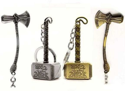 ABEL Combo of silver hammer,silver thor ,golden thor,golden hammer keychain Key Chain