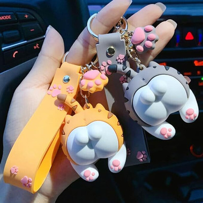 BBG NEW_Cat Cartoon Cute Butt combo set keychain with strap & hook for men/woman Key Chain