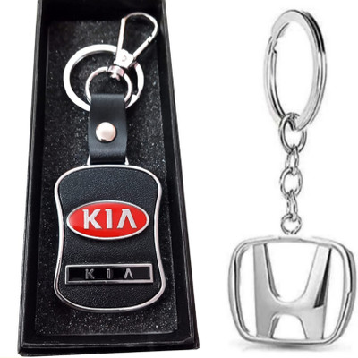 ABEL Combo of Honda Logo Metal & KIA Leather Hook Keychain best quality Key Chain