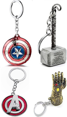 PUHUHP Hammer Captain America Avenger Thanos Hand Keychain Key Ring Pack of 4 Key Chain