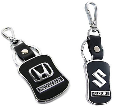 ABEL Combo Of Honda & Suzuki Car Logo Leather Hook Keychain For Bike Lovers Key Chain