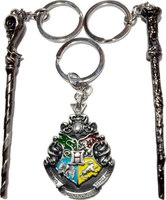 ABEL 2Pcs Wand + Hogwarts All Houses Logo Key Chain