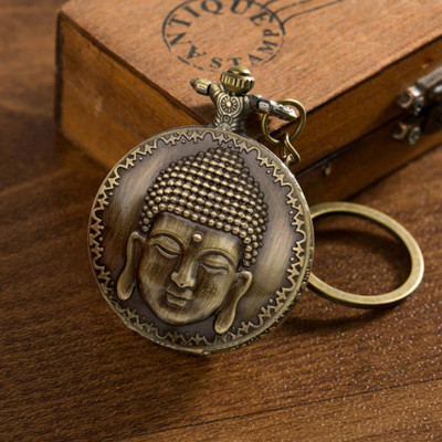 Tiny Tim Buddha Face Vintage Pocket-Watch Antique Style Metallic Keychain Best Gift Key Chain