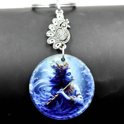 AFH Lord Krishna Religious Purple Peacock Charm Keychain for Men and Women Key Chain