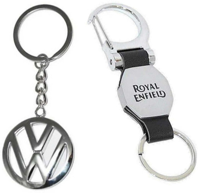 ABEL Combo OF Royal Enfield Silver Hook & Volkasvagon Metal Logo Keychain Key Chain