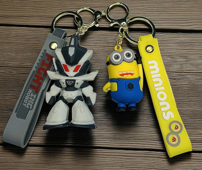 cutieclicks Robot & Minion Cartoon Keychain Combo | 3D Rubber Character Keyrings Key Chain