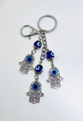 ABEL Stainless Steel Blue Evil Eye 3 Chain Hand Of Hamsa Design Key Chain-Pack of 1 Key Chain