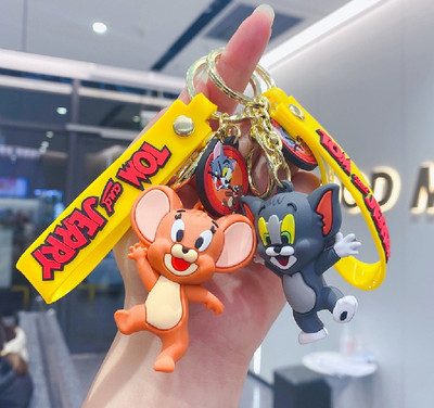 Classic Quirk Cute Tom & Jerry Classic Silicone 3D Key Chain with Charm & Metal Hook, Key Ring Key Chain
