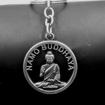 AFH Namo Buddhay Metal Grey Keychain for Car Bike Home Office Men & Women Key Chain