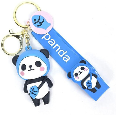 BBG FK_Cute Panda 3D Rubber Keychain with Long Ribbon Key Chain