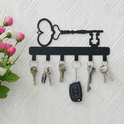 CAPIO ART METAL CUT DESIGNER/DURABLE KEY Iron Key Holder(7 Hooks, Black)