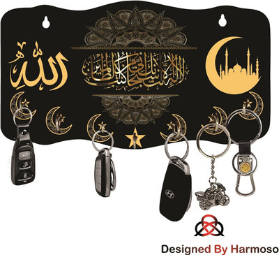 HOUSE OF COMMON ALLAH DESIGNER Wood Key Holder(7 Hooks, Multicolor)