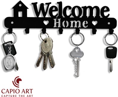 CAPIO ART Designer Metal Key Holder for Home | Home Decor Stylish | Key Stand for Wall Iron Key Holder(7 Hooks, Black)