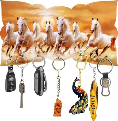 SOMUDEE Designer Key Holder MDF(Wood) Material Best Product for your Keys (Pack of 1) Wood Key Holder(7 Hooks, Multicolor)
