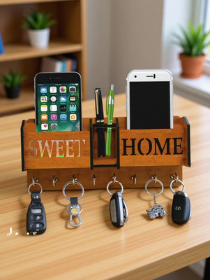 SK PARO sk paro key holder/key hanger 2box mobile stand/pen stand Wood Key Holder(7 Hooks, Brown)