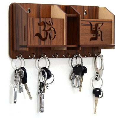 UK Craft 2 box mobile stand key holder for home Wood Key Holder(8 Hooks, Brown)