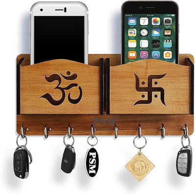 LAAYO Wooden Key Holder & Mobile Holder for Wall 7 Hook Stand Wooden for Home Wall Wood Key Holder(7 Hooks, Brown)