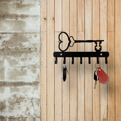 CAPIO ART METAL CUT DESIGNER/DURABLE KEY Iron Key Holder(7 Hooks, Black)