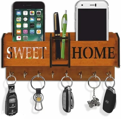 sk paro key holder/key hanger 2box mobile stand/pen stand Wood Key Holder(7 Hooks, Brown)