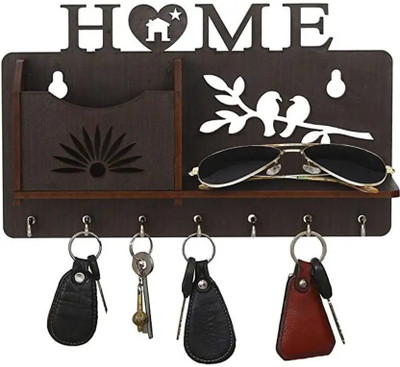 CAVY BIRD DESIGN KEY HOLDER DESIGN WITH 7 HOOKS Wood Key Holder(7 Hooks, Brown)