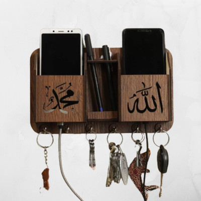 Shivika Crafts Allah Taaj Two Box Key Holder For Home Decor And Keys Stand Wood Key Holder(7 Hooks, Brown)