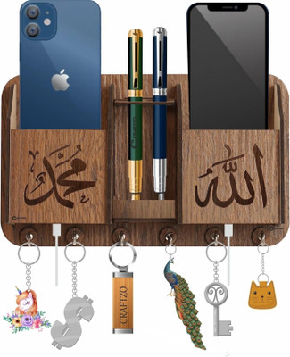 Craftzo Mobile Holder For Wall/Phone Stand /Home Decor/ Wood Key Holder(6 Hooks, Brown)