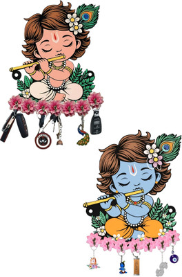 TheAkCrafts Katihar Crafts Krishna Key Holder Combo Wood Key Holder(7 Hooks, Multicolor)