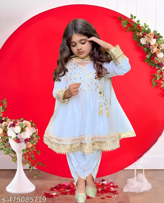 KainatFashion Girls Wedding Kurta, Dhoti Pant & Dupatta Set(White Pack of 1)