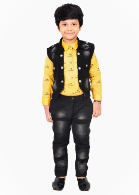 KIDZWING Boys Casual Shirt, Waistcoat and Pant Set(Yellow Pack of 1)