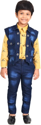 KIDZWING Boys Casual Shirt, Waistcoat and Pant Set(Yellow Pack of 1)