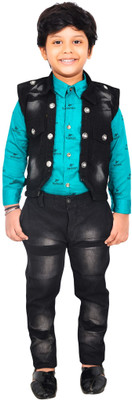 KIDZWING Boys Casual Shirt, Waistcoat and Pant Set(Blue Pack of 1)