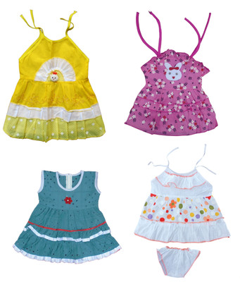 Indi Baby Girls Midi/Knee Length Casual Dress(Multicolor, Sleeveless)