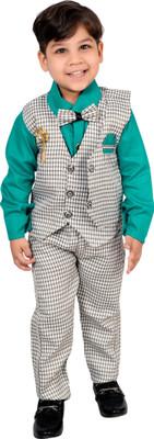 Kidzarea Boys Wedding, Festive & Party Shirt, Waistcoat and Pant Set(Green Pack of 1)