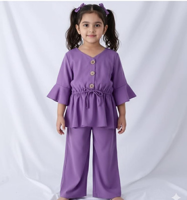 MAHERMA Girls Casual Top Pant(DARK PURPLE)
