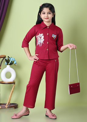 R RIMSA DRESSES Girls Party(Festive) Top Pant(Maroon)
