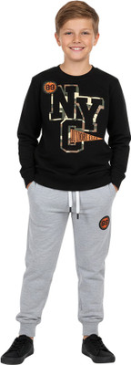 INTIHUG Boys Casual Sweatshirt Pant(Black, Grey)