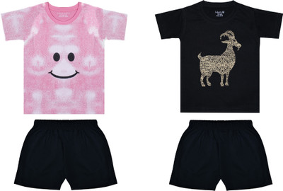 Biffy and Luffy Boys Casual T-shirt Shorts(Pink Black)