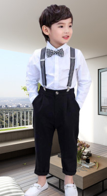 RIYANSHI Boys Party(Festive) Shirt Pant, Bow Tie, Suspenders(WHITE)