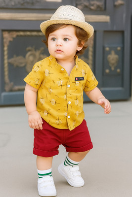 REWA FASHION Baby Boys Party(Festive) Shirt Shorts(YELLOW, RED)