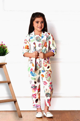 HouseOfCommon Girls Party(Festive) Jacket Top, Trouser(Multicolor)