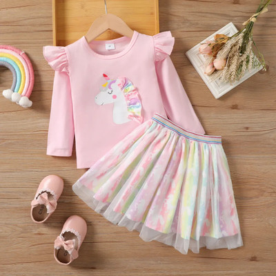 HIKUJ Baby Girls Casual Top Skirt(Pink)