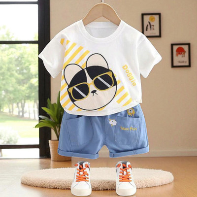 dingdong Baby Boys Casual T-shirt Pant(White)