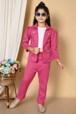 Ayeshagarments Girls Festive & Party Blazer and Pant Set(Pink Pack of 1)