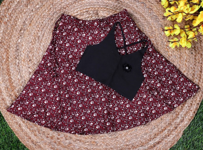 Charan Kanya Baby Girls Disney Princess Party(Festive) Top Skirt(Black & Maroon)