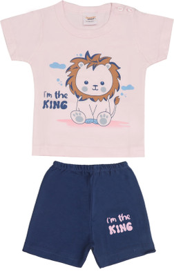 happiee bears Baby Boys & Baby Girls Casual T-shirt Shorts(Light Pink)