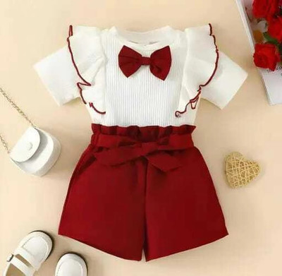 GESICA FASHION Baby Girls Casual T-shirt Pant(Red)