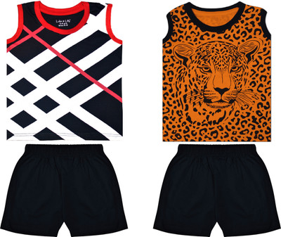 Biffy and Luffy Boys Casual T-shirt Shorts(Black Orange)