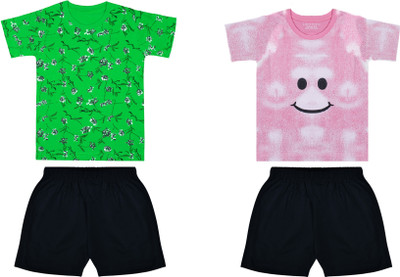 Biffy and Luffy Boys Casual T-shirt Shorts(Green Pink)